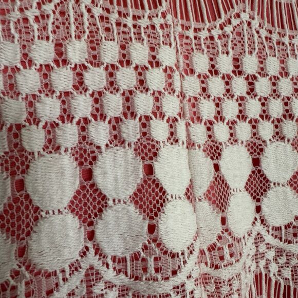 Eliza J Dress Size 2 Coral & White Balletcore Lace Coquette Boho Fringe Roaring - Picture 2 of 13